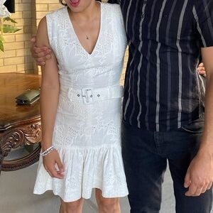 Karina Grimaldi Susi Mini Dress White Large Eyelet Sleeveless